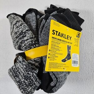 Stanley Work Sock & Hat Set Men 10-13 Black Grey 4 Pair Socks 1 Beanie 75024